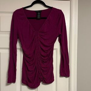 ✨ 90s Vintage Aesthetic Magenta Ruched Front V-Neck Top ✨